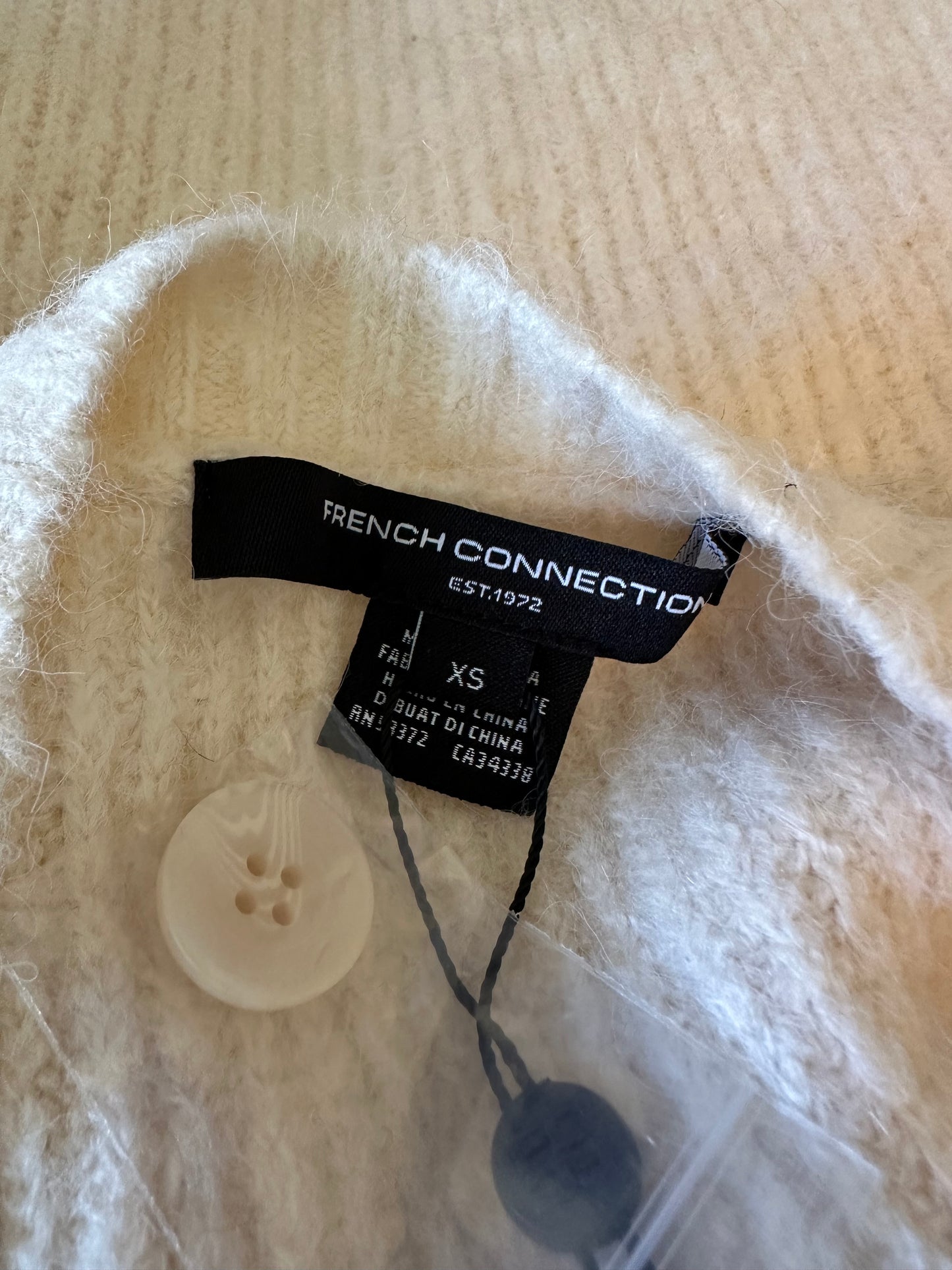 NWT French Connection Fluffy Knit Cardigan in Classic Cream | Size XS