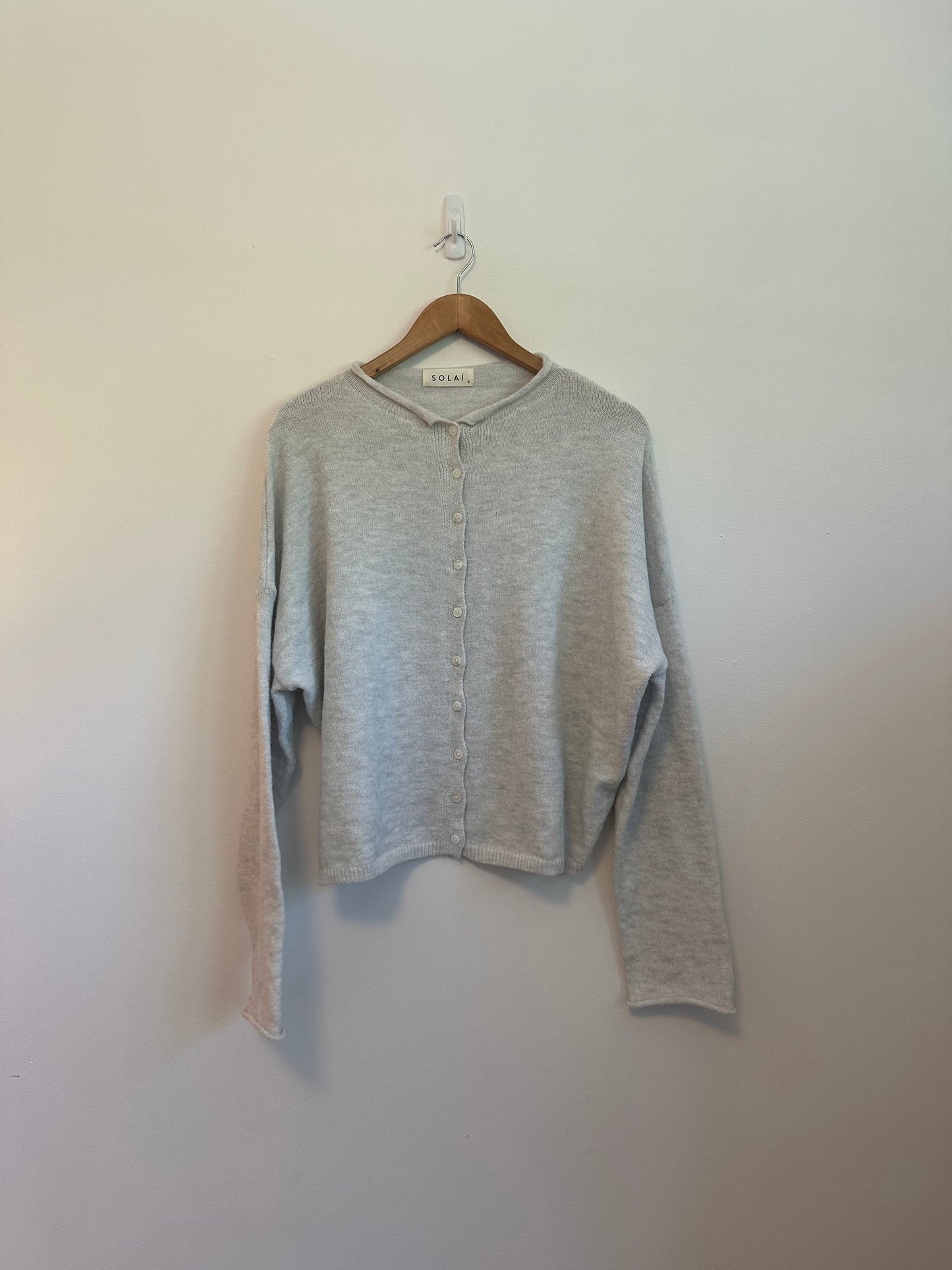 Solai Free Falling Button Cardigan in Light Gray | Size Small