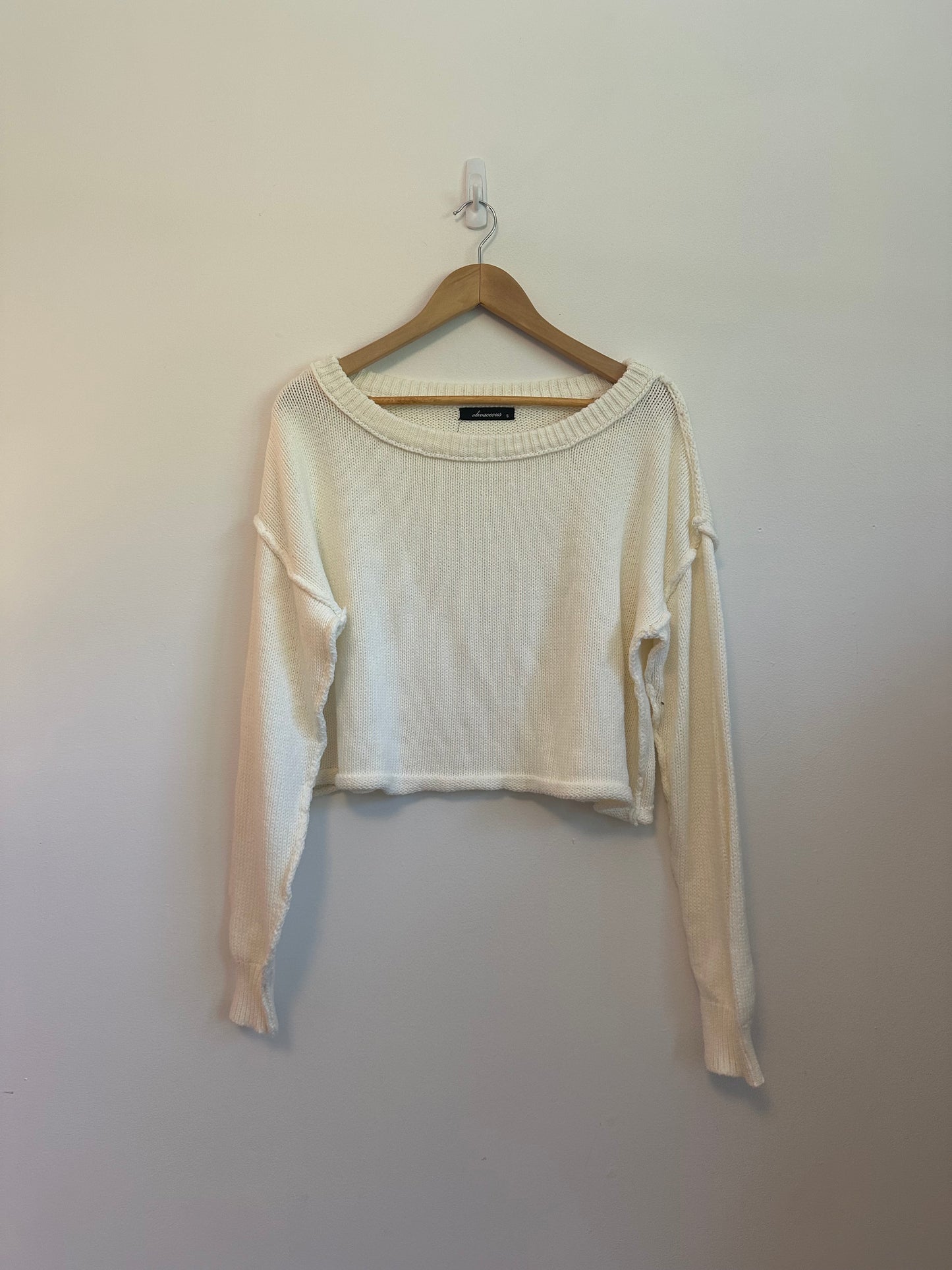 Olivaceous Cropped Cotton Cream Sweater | Size Small