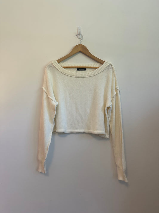Olivaceous Cropped Cotton Cream Sweater | Size Small