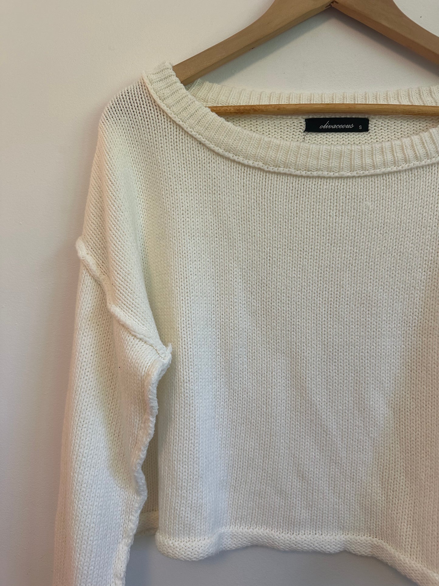 Olivaceous Cropped Cotton Cream Sweater | Size Small