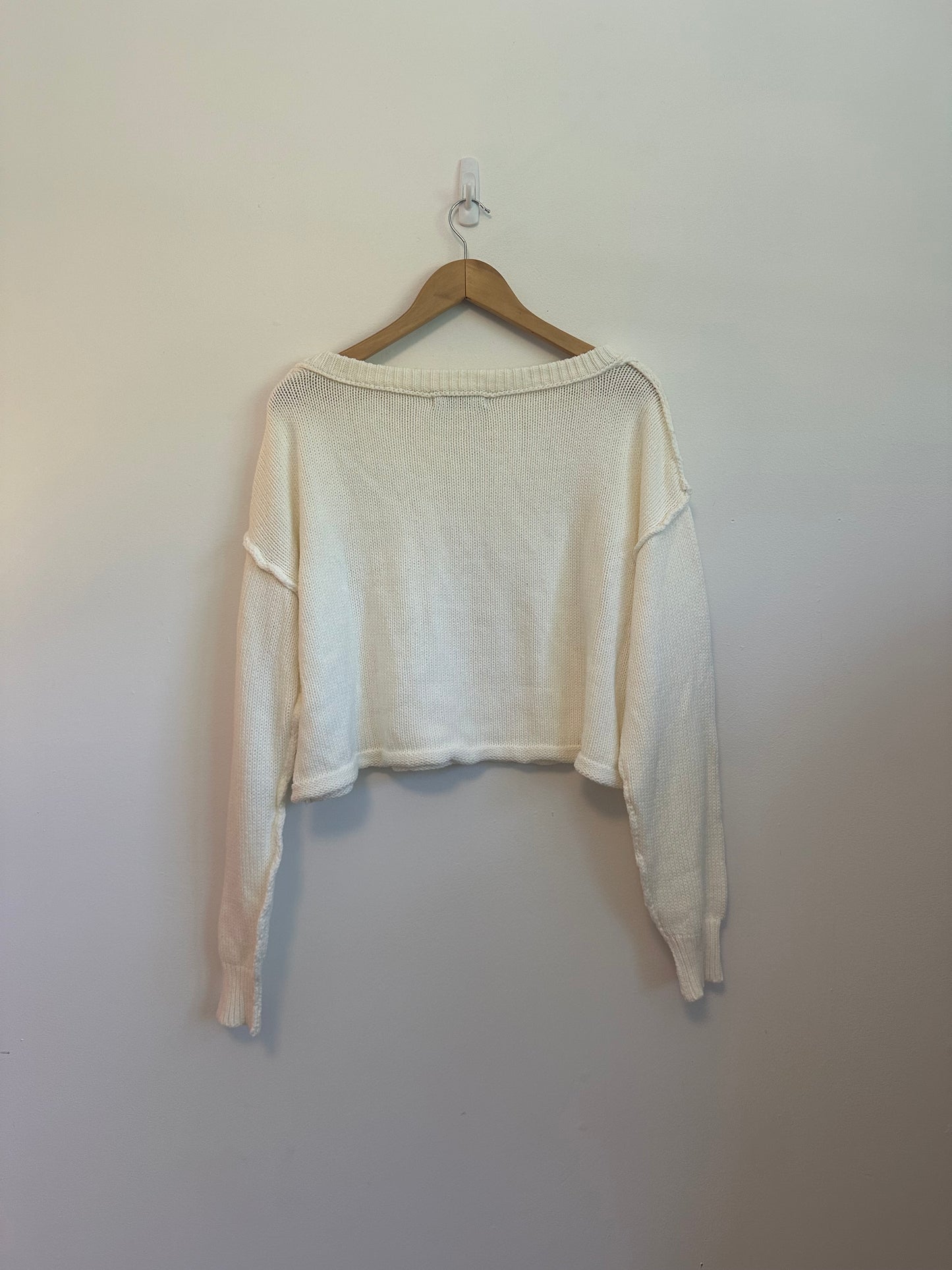 Olivaceous Cropped Cotton Cream Sweater | Size Small