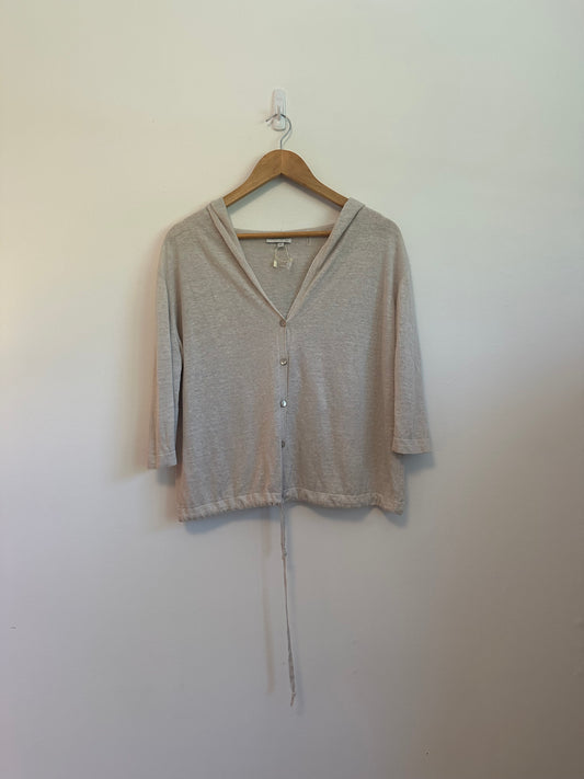 Kinross Hooded Linen Cardigan Sweater | Size Small