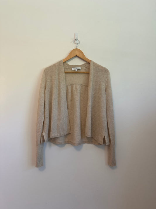 NWT White + Warren Cashmere Ruched Back Cardigan in Oatmeal Heather | Size XS