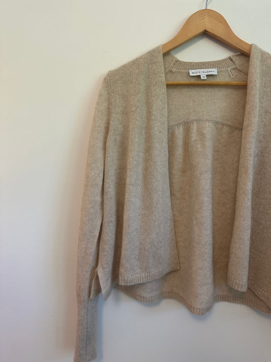 NWT White + Warren Cashmere Ruched Back Cardigan in Oatmeal Heather | Size XS