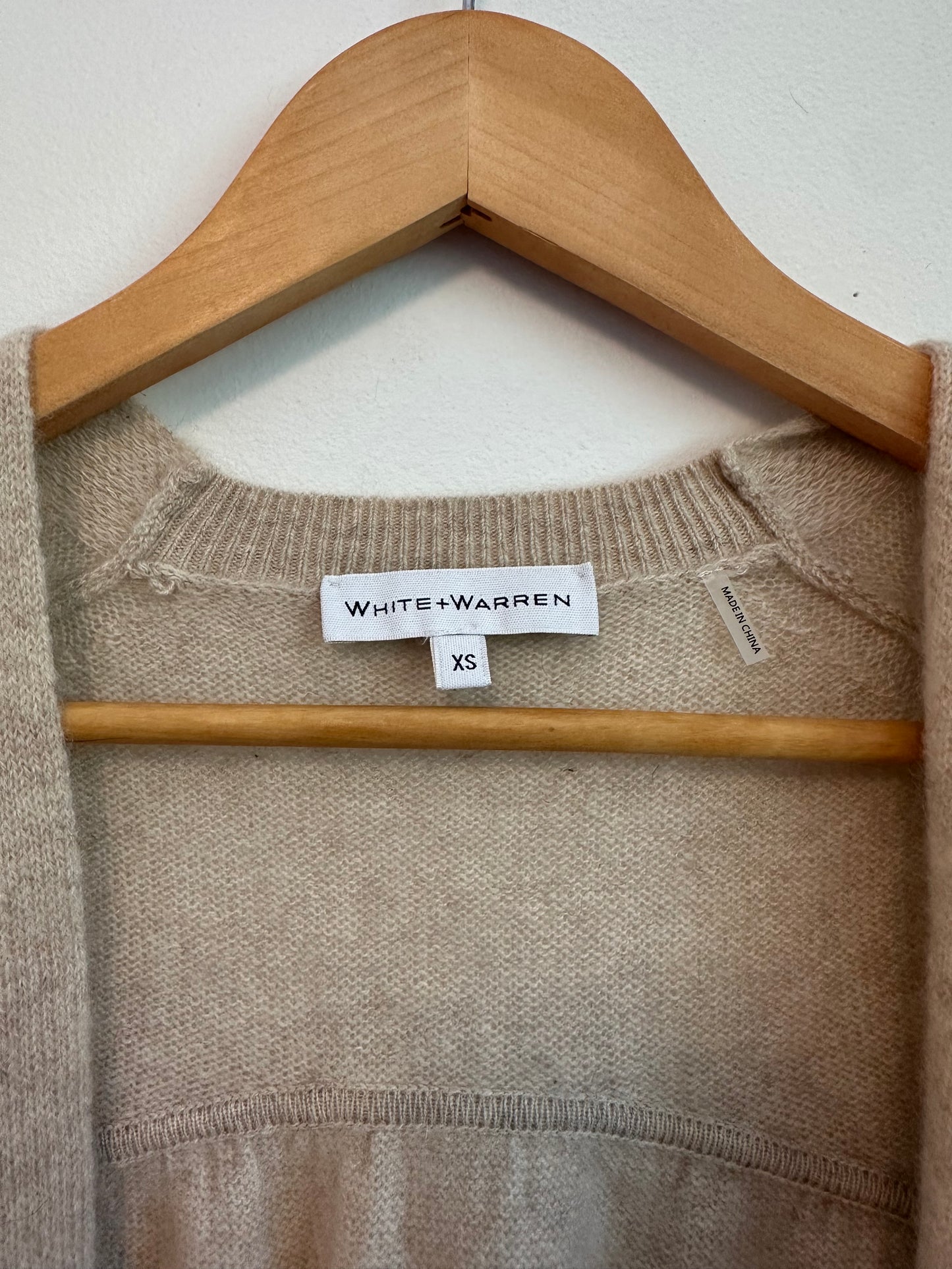 NWT White + Warren Cashmere Ruched Back Cardigan in Oatmeal Heather | Size XS