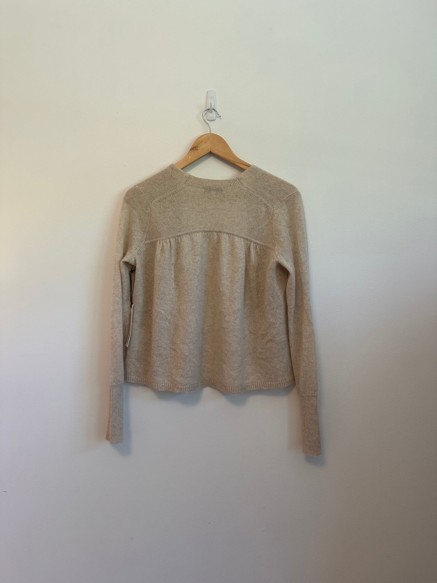 NWT White + Warren Cashmere Ruched Back Cardigan in Oatmeal Heather | Size XS