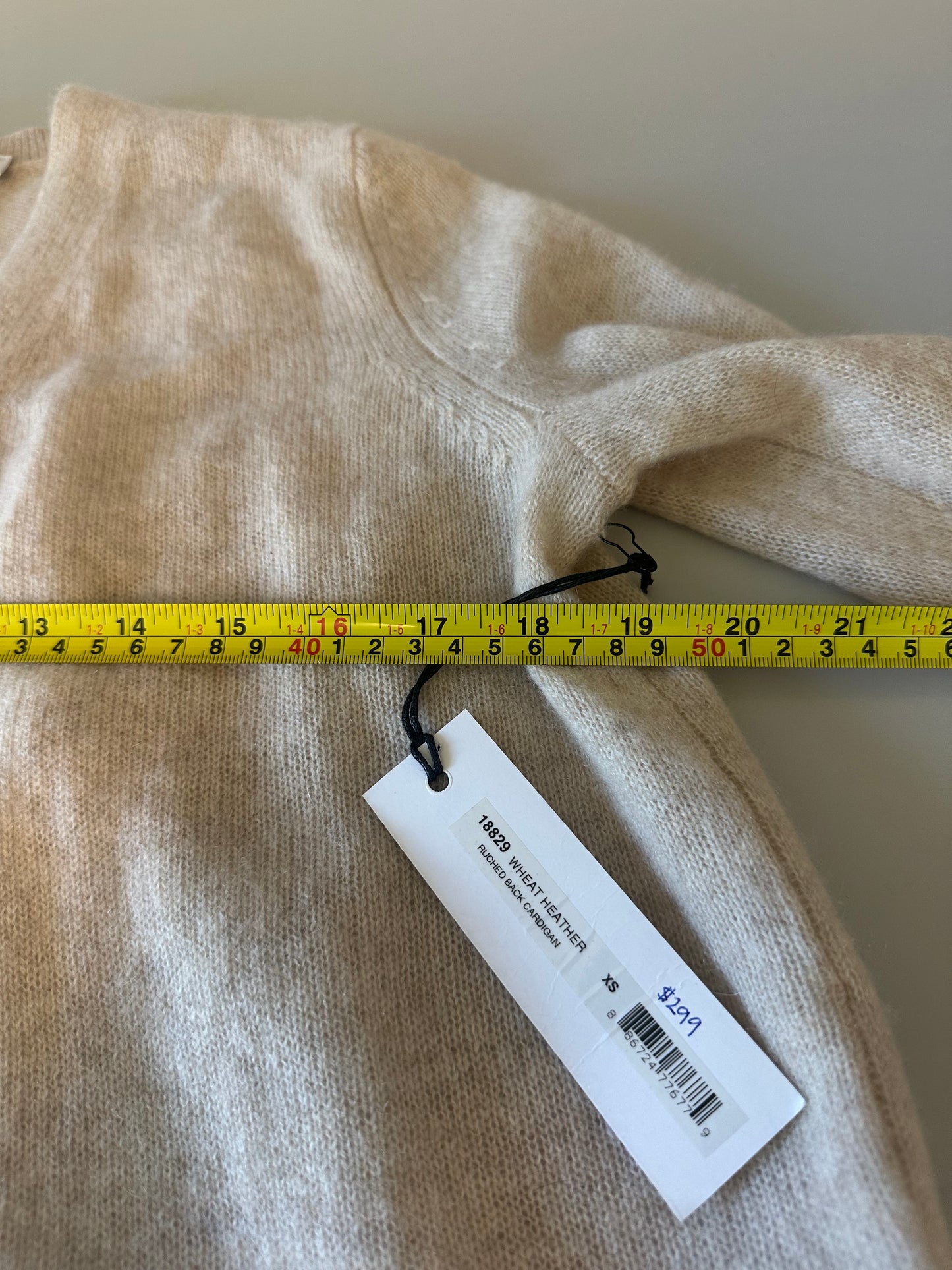 NWT White + Warren Cashmere Ruched Back Cardigan in Oatmeal Heather | Size XS