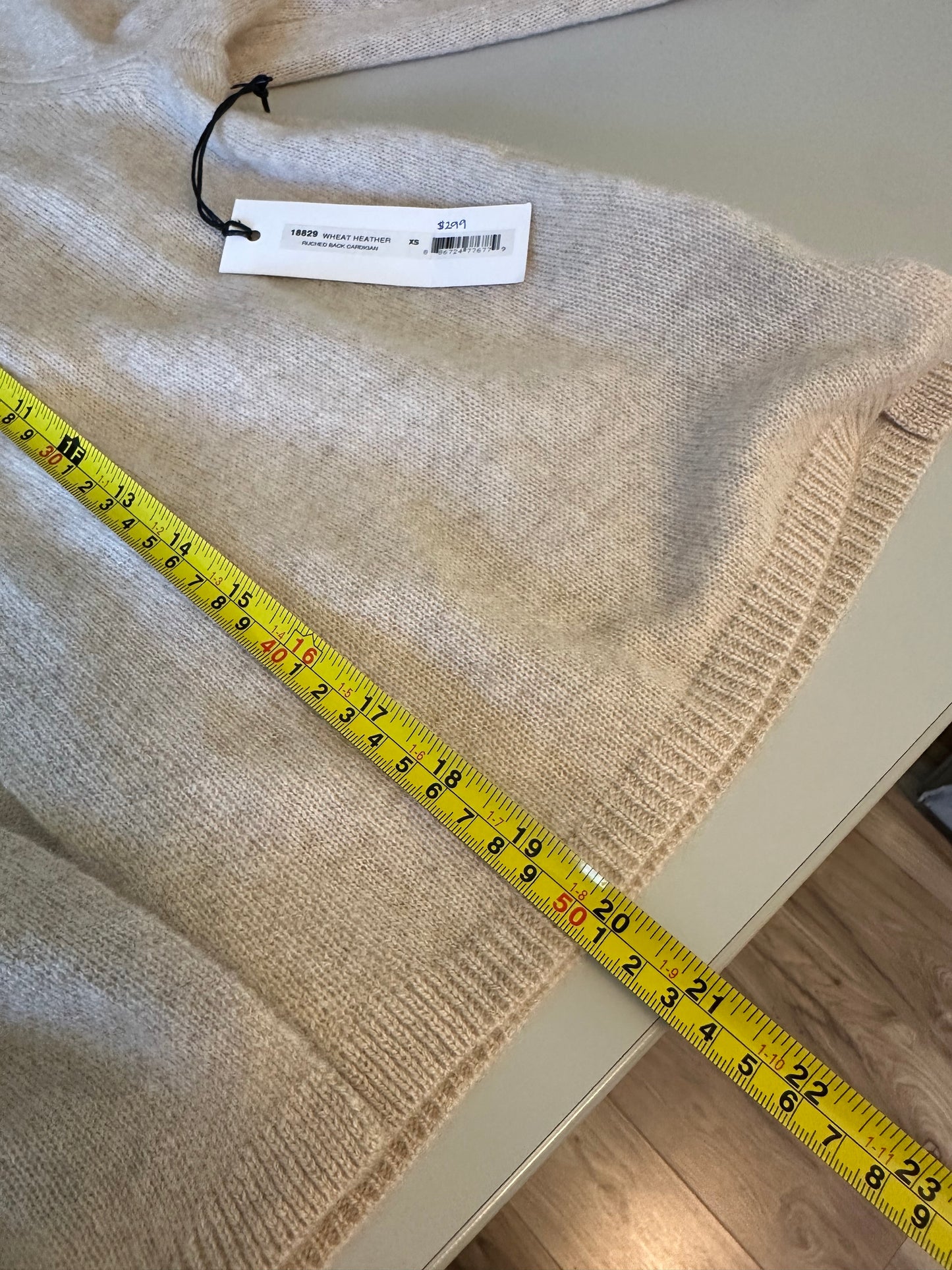 NWT White + Warren Cashmere Ruched Back Cardigan in Oatmeal Heather | Size XS