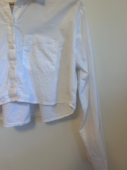 Madewell Button Down Cropped White Collared Shirt | Size Medium