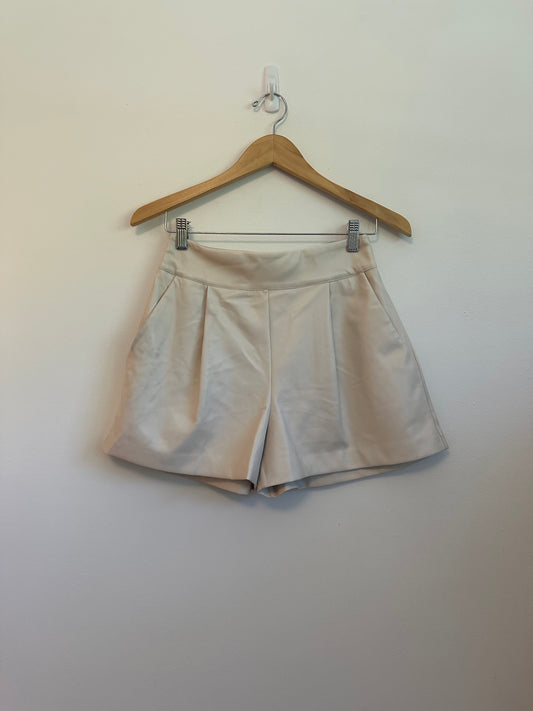 Susana Monaco Faux Leather Pleated Shorts in Almond Beige | Size Small