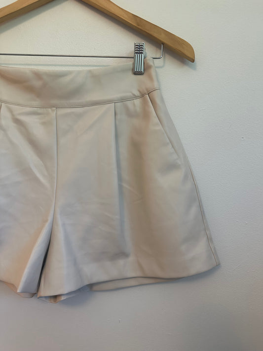 Susana Monaco Faux Leather Pleated Shorts in Almond Beige | Size Small