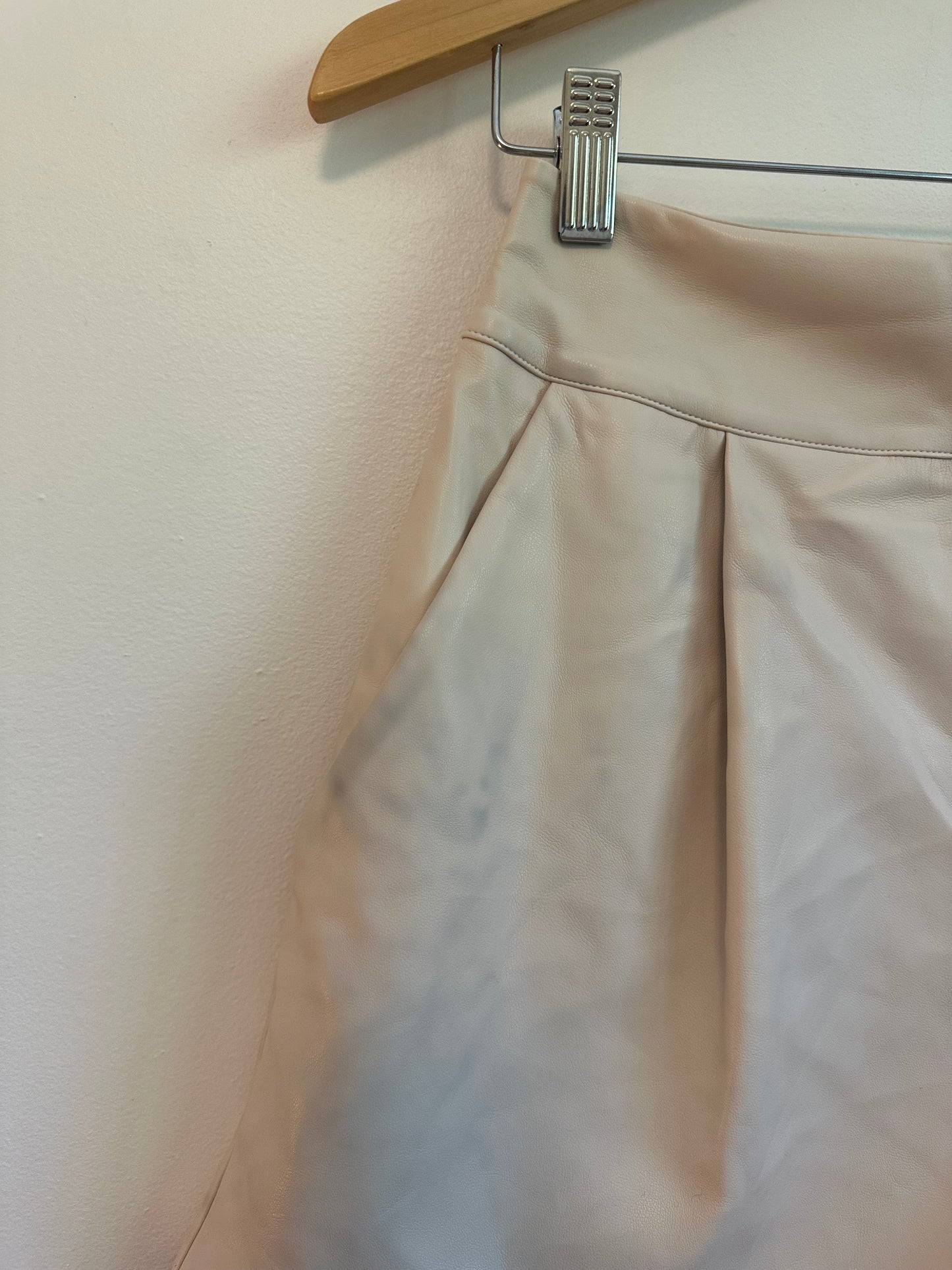 Susana Monaco Faux Leather Pleated Shorts in Almond Beige | Size Small