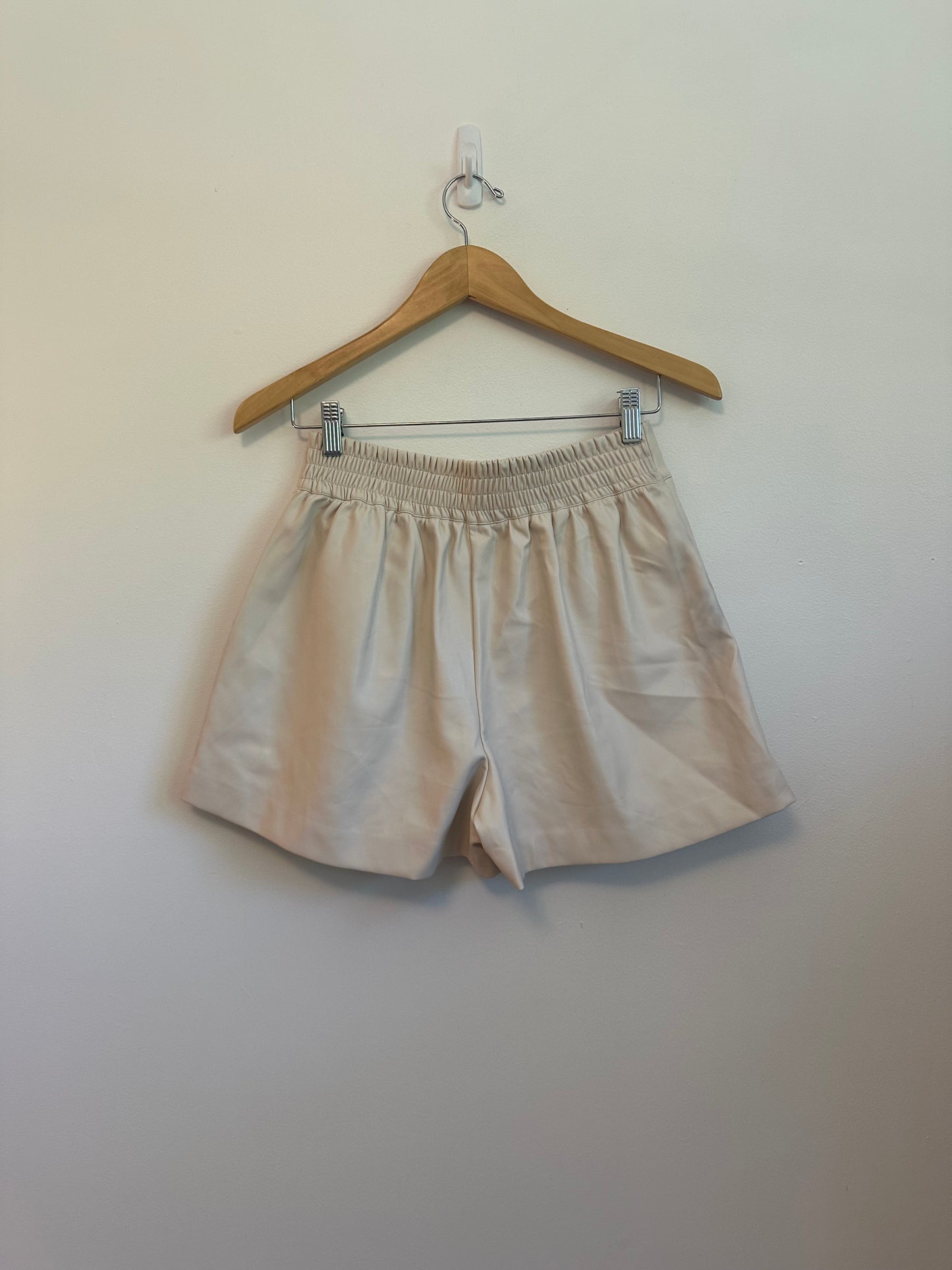 Susana Monaco Faux Leather Pleated Shorts in Almond Beige | Size Small