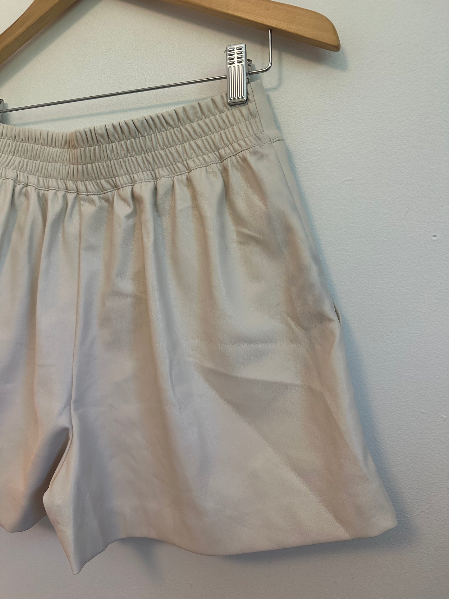 Susana Monaco Faux Leather Pleated Shorts in Almond Beige | Size Small
