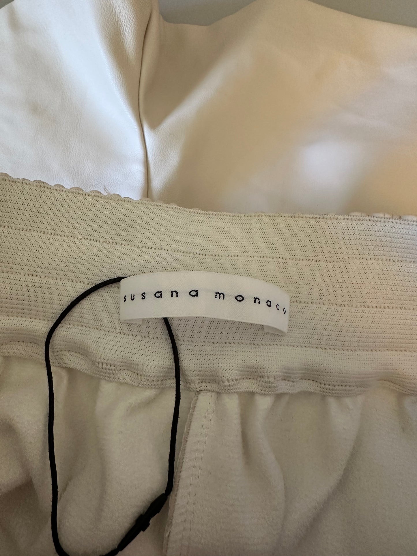 Susana Monaco Faux Leather Pleated Shorts in Almond Beige | Size Small