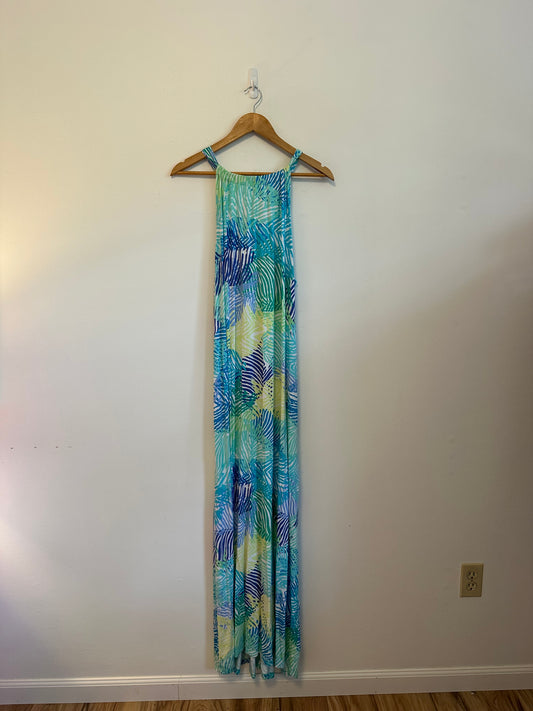 Tori Richard Honolulu Tropical Leaf Halter Maxi Dress | Size XL