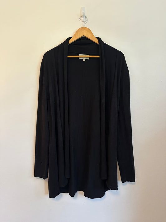 Joan Vass New York Black Shawl Collar Open Front Cardigan Sweater | Size Large