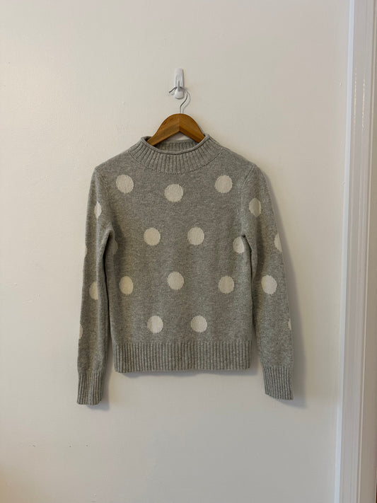 J. Crew Roll Neck Wool Blend Gray and White Polka Dot Sweater | Size XS
