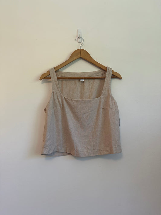 NWT Old Navy Sleeveless Linen-Blend Crop Top in Tan | Size Small