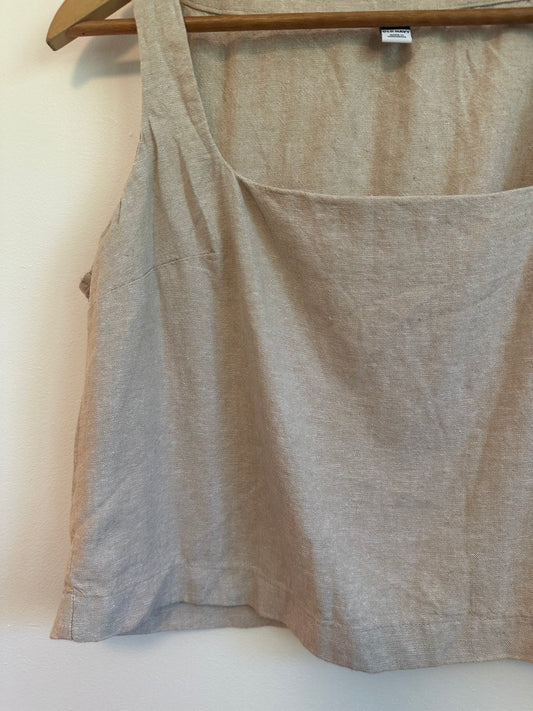 NWT Old Navy Sleeveless Linen-Blend Crop Top in Tan | Size Small