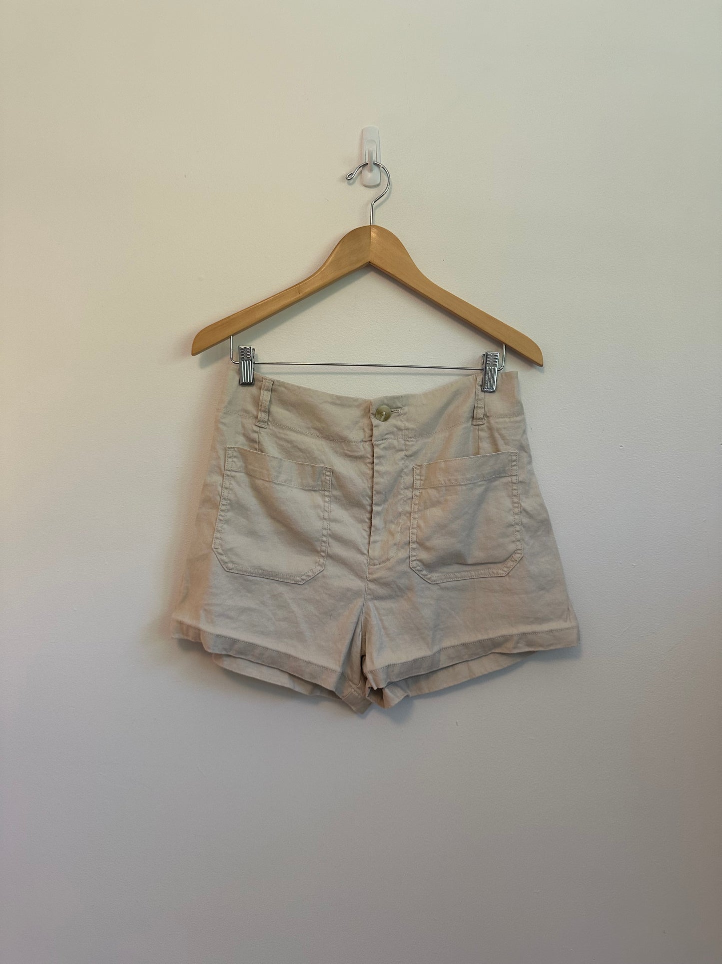 Anthropologie Colette Linen Blend High-Rise Shorts by Maeve in Beige | Size 31