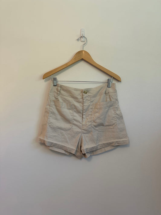 Anthropologie Colette Linen Blend High-Rise Shorts by Maeve in Beige | Size 31