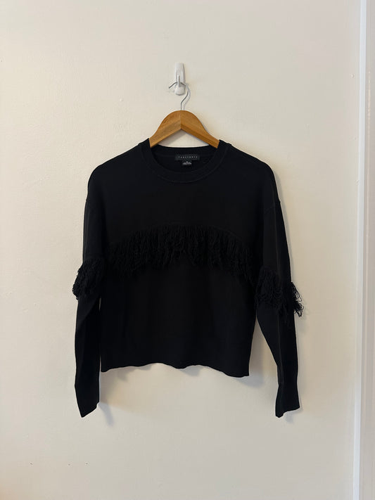 Sanctuary Womens Social Hour Ribbed Trim Knit Crewneck Sweater in Black | XS