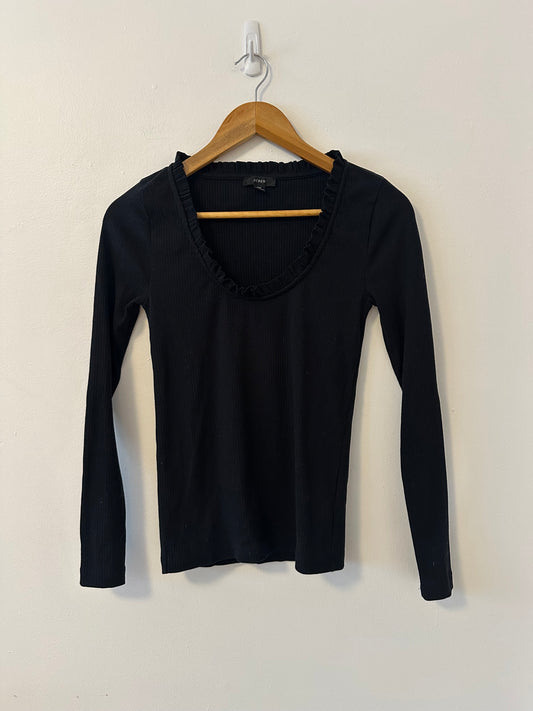 J. Crew Ruffle Trim Ribbed Scoop Neck Long Sleeve T-Shirt | Size XS