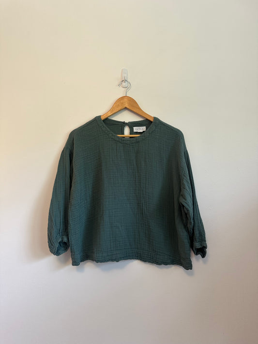 Velvet by Graham & Spencer Green Cotton Gauze Blouse | Size XS