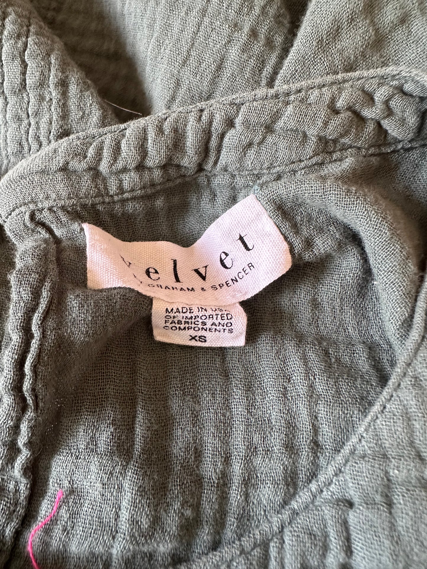 Velvet by Graham & Spencer Green Cotton Gauze Blouse | Size XS