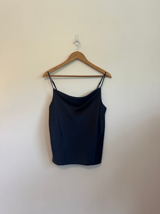 NWT Anthropologie RO&DE Navy Satin Cowl Neck Tank Top | Size Small