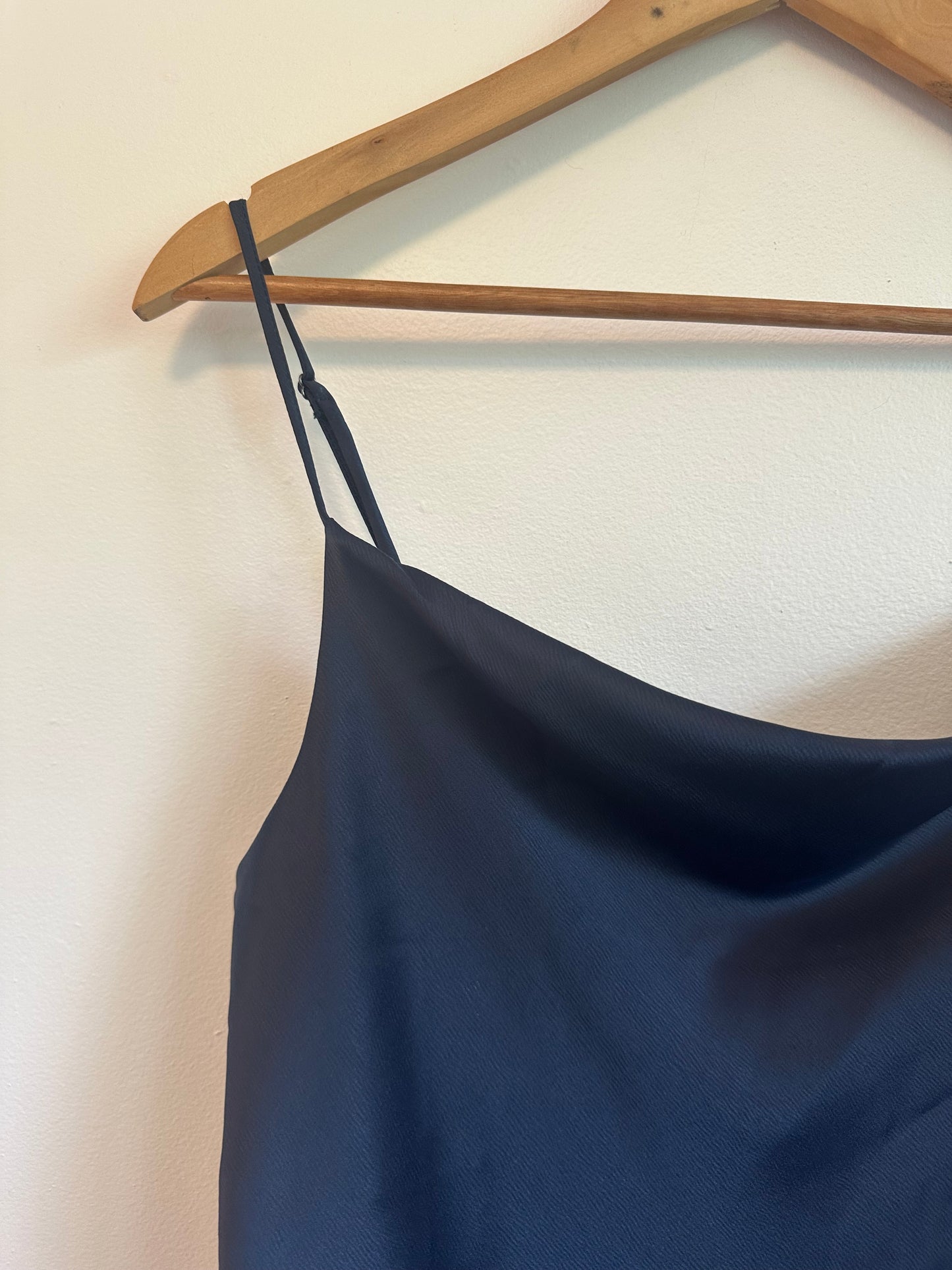 NWT Anthropologie RO&DE Navy Satin Cowl Neck Tank Top | Size Small