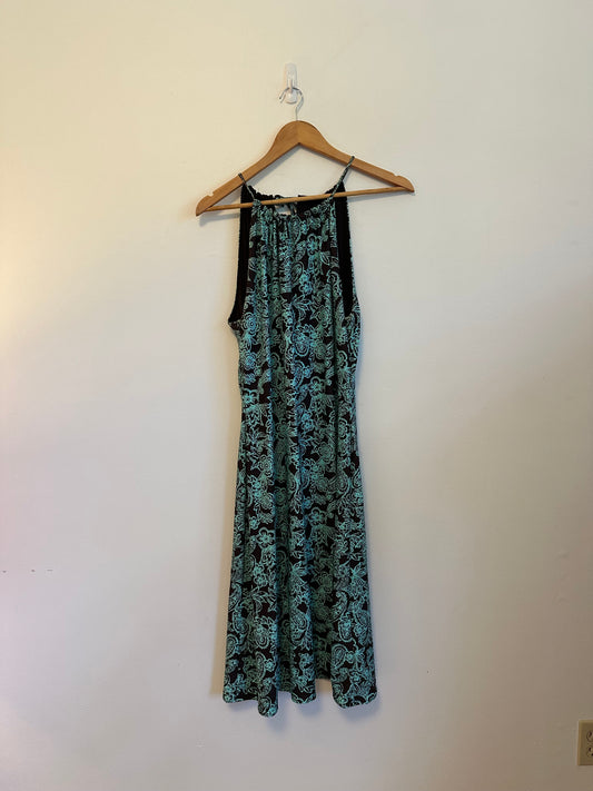 Cibeline Brown and Teal Paisley Floral Halter Dress | Size XL