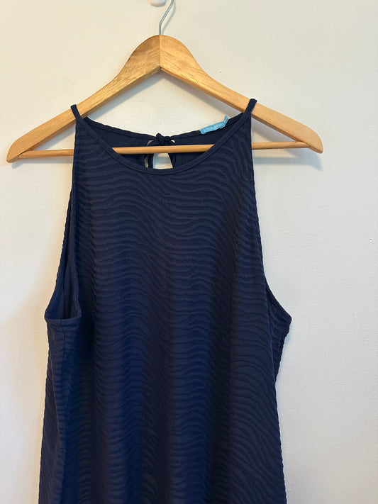 J.McLaughlin Navy Blue Wavy Jacquard Sleeveless Shift Dress | Size XL