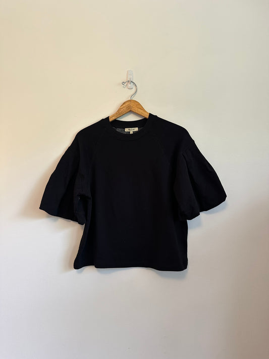 NWT Madewell Puff Sleeve Sweatshirt Tee in Black | Size Small