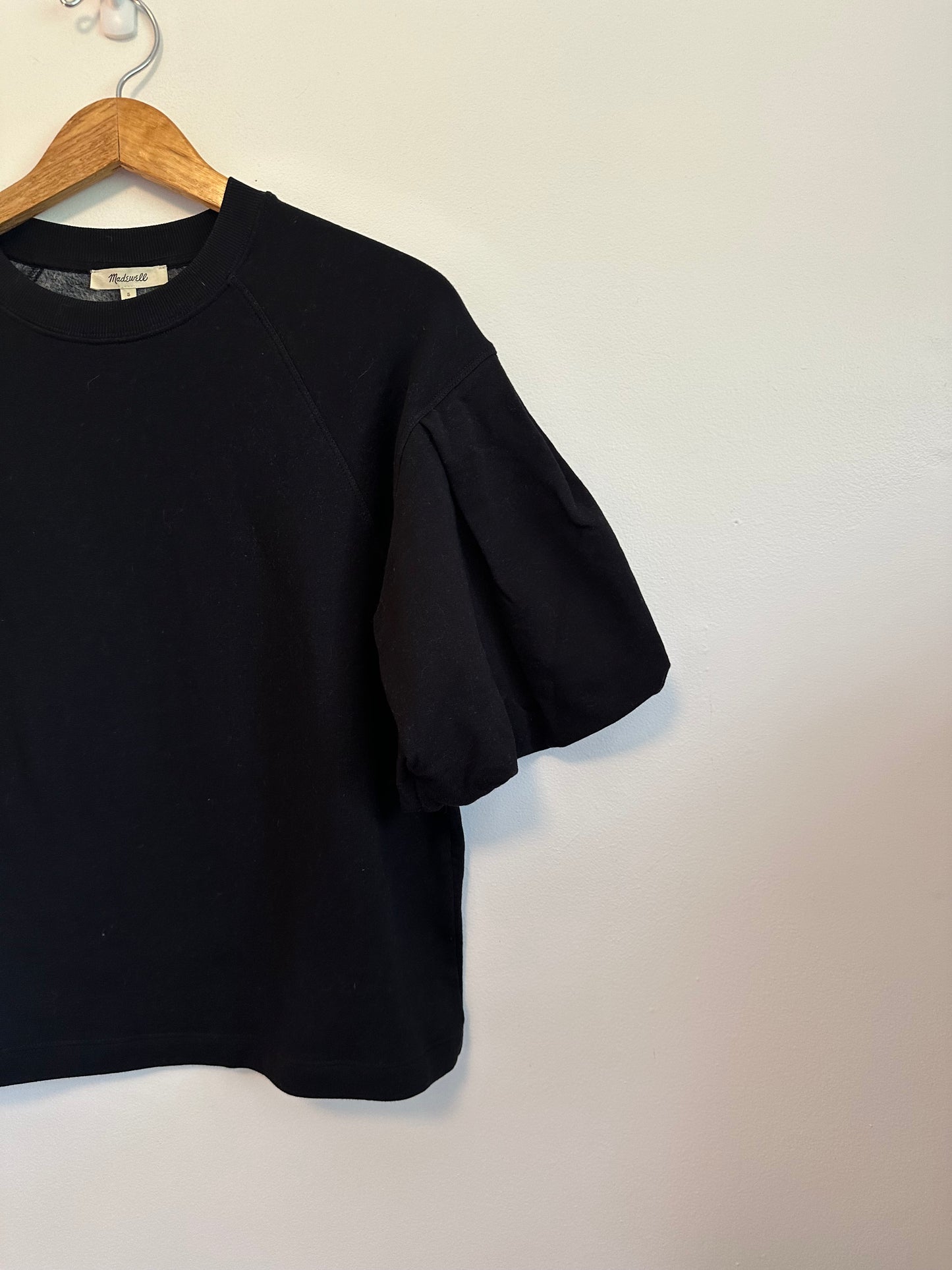 NWT Madewell Puff Sleeve Sweatshirt Tee in Black | Size Small