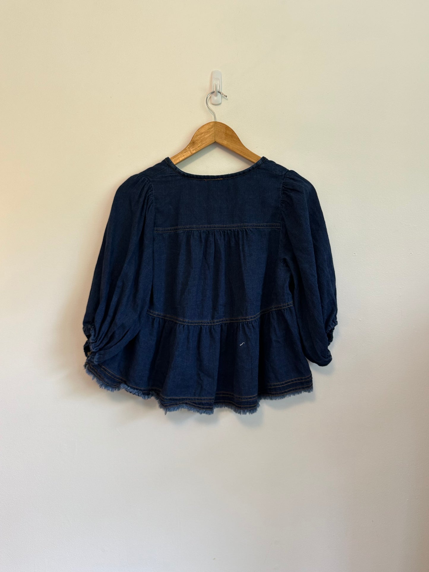 Anthropologie Pilcro Chambray Peasant Blouse in Blue | Size XXS