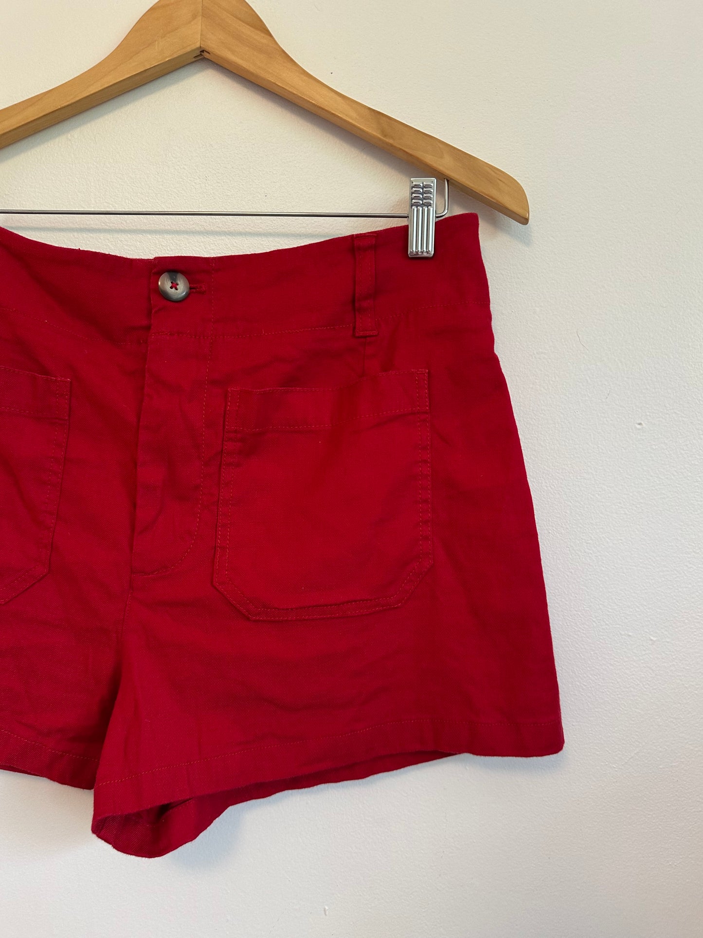 Anthropologie Maeve Colette European Linen Stretch Shorts in Red | Size 31