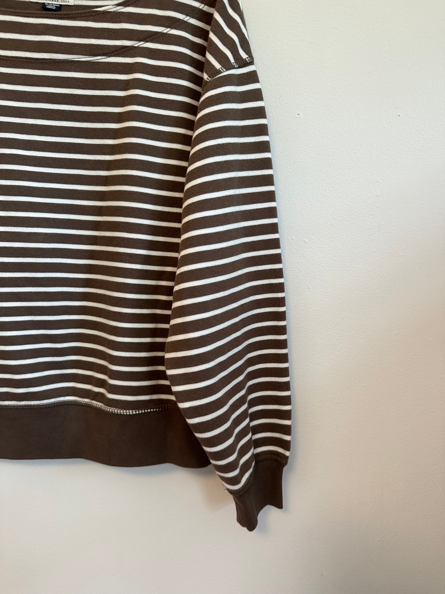 American Eagle Brown and White Stripes Boatneck Sweatshirt | Size XS