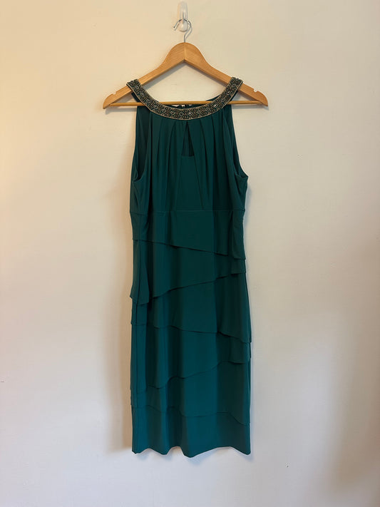White House Black Market Forest Green Tiered Embellished Halter Dress | Size 14