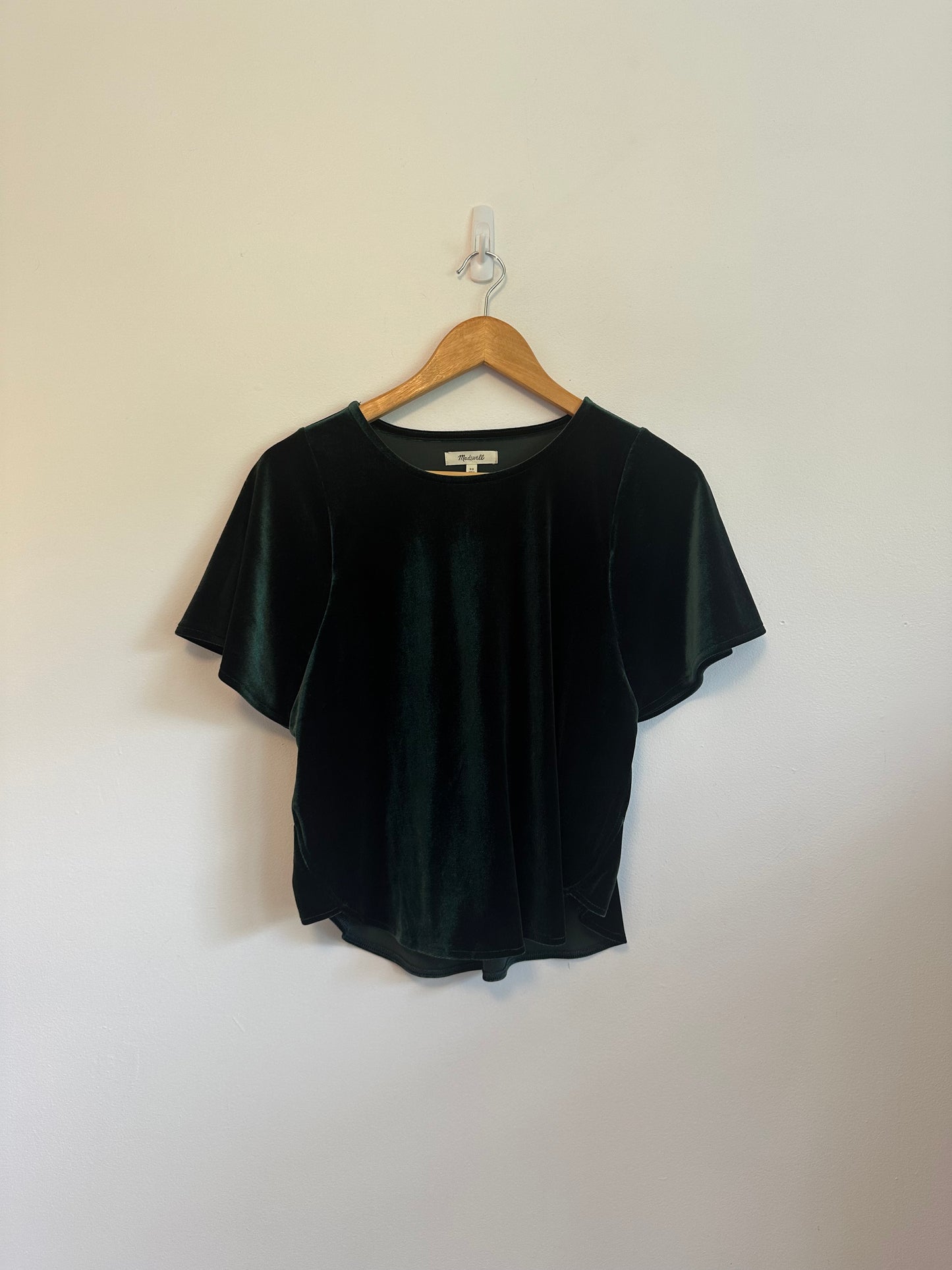 Madewell Velvet Butterfly Top in Smoky Spruce Green | Size XS