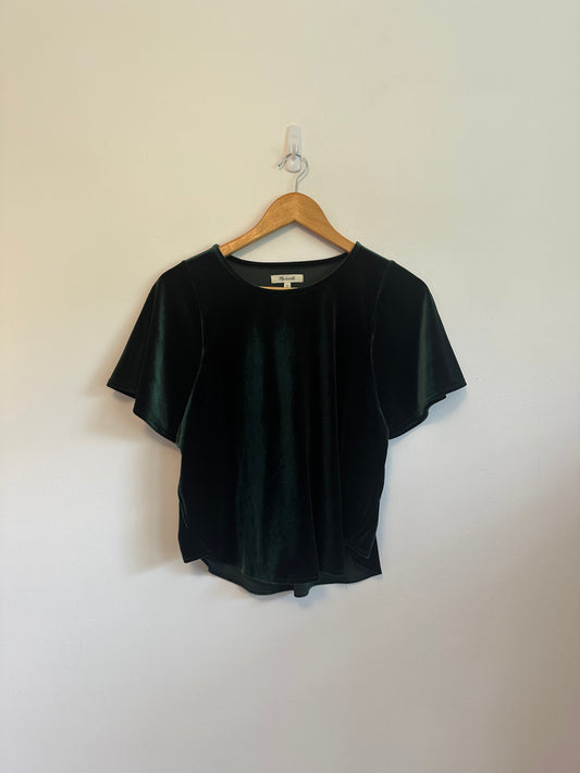 Madewell Velvet Butterfly Top in Smoky Spruce Green | Size XS