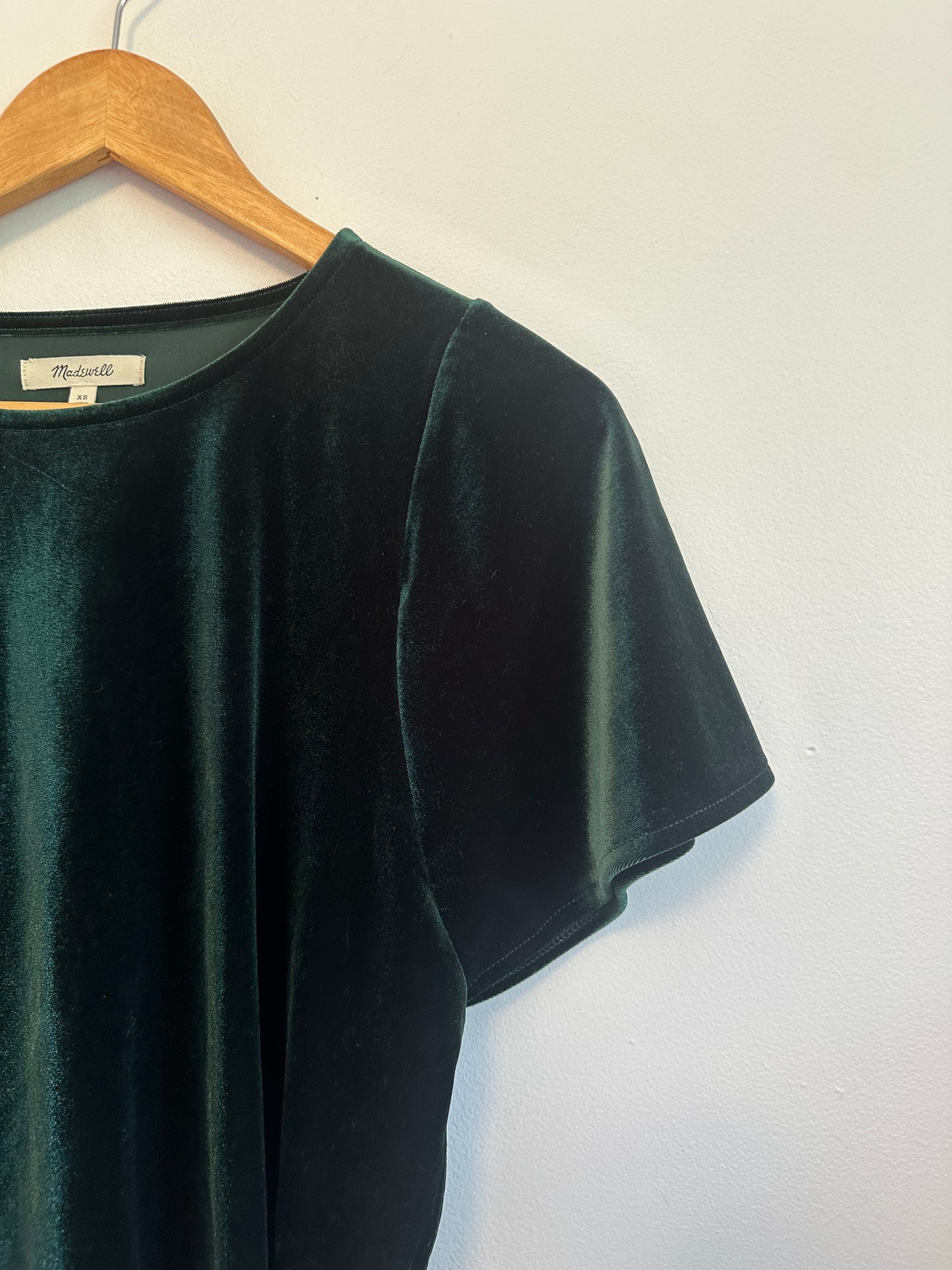 Madewell Velvet Butterfly Top in Smoky Spruce Green | Size XS