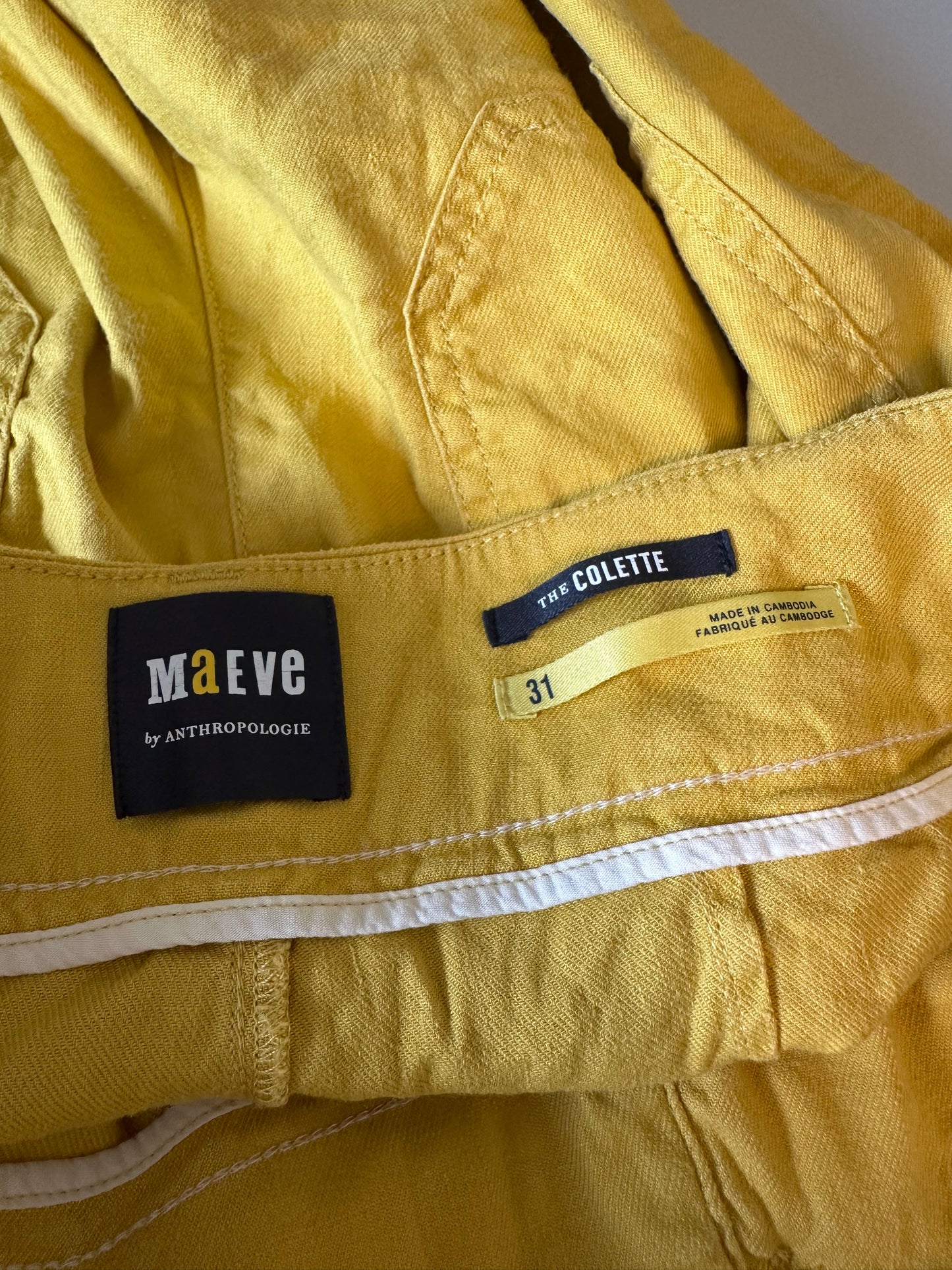Anthropologie Maeve Colette European Linen Stretch Shorts in Yellow | Size 31