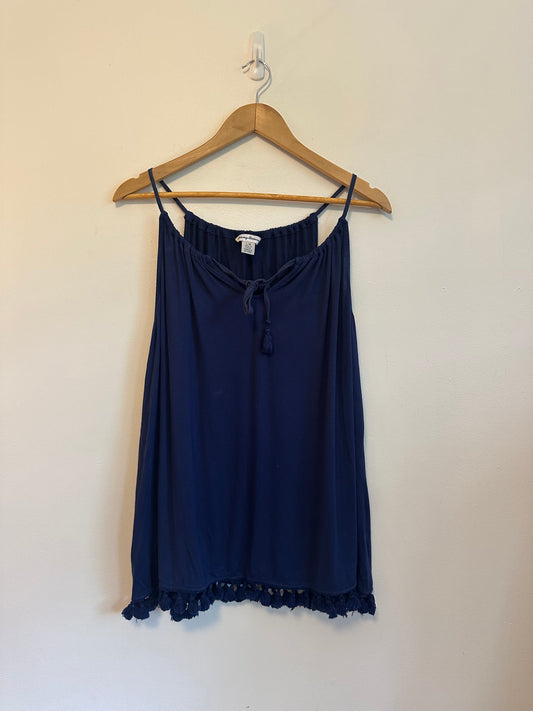 Tommy Bahama Navy Blue Tassel Trim Cami Tank Top | Size Large