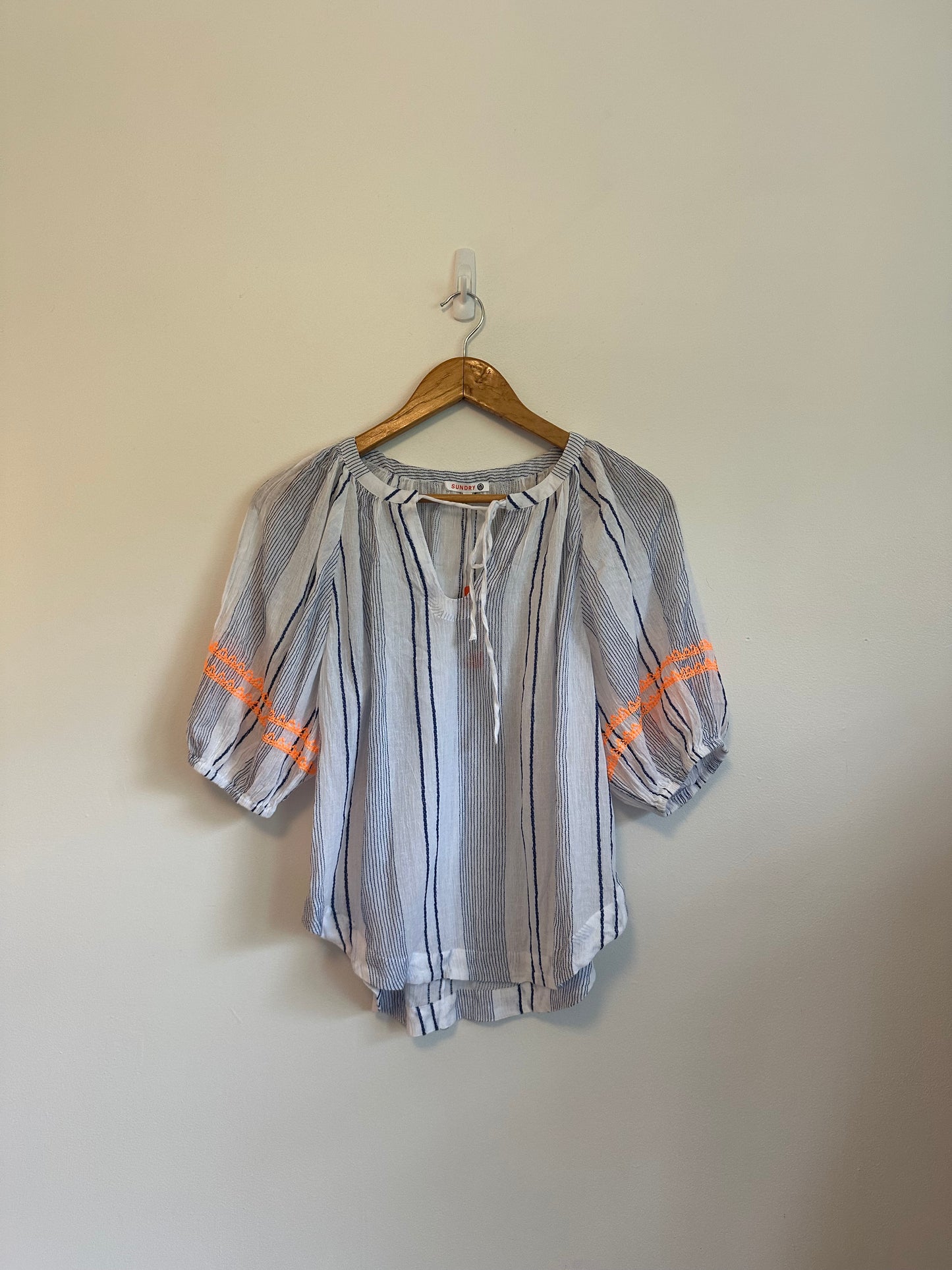 NWT Sundry Blue Striped Cotton Blouse | Size Small