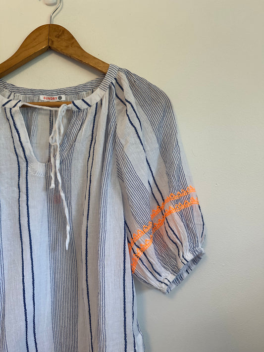 NWT Sundry Blue Striped Cotton Blouse | Size Small