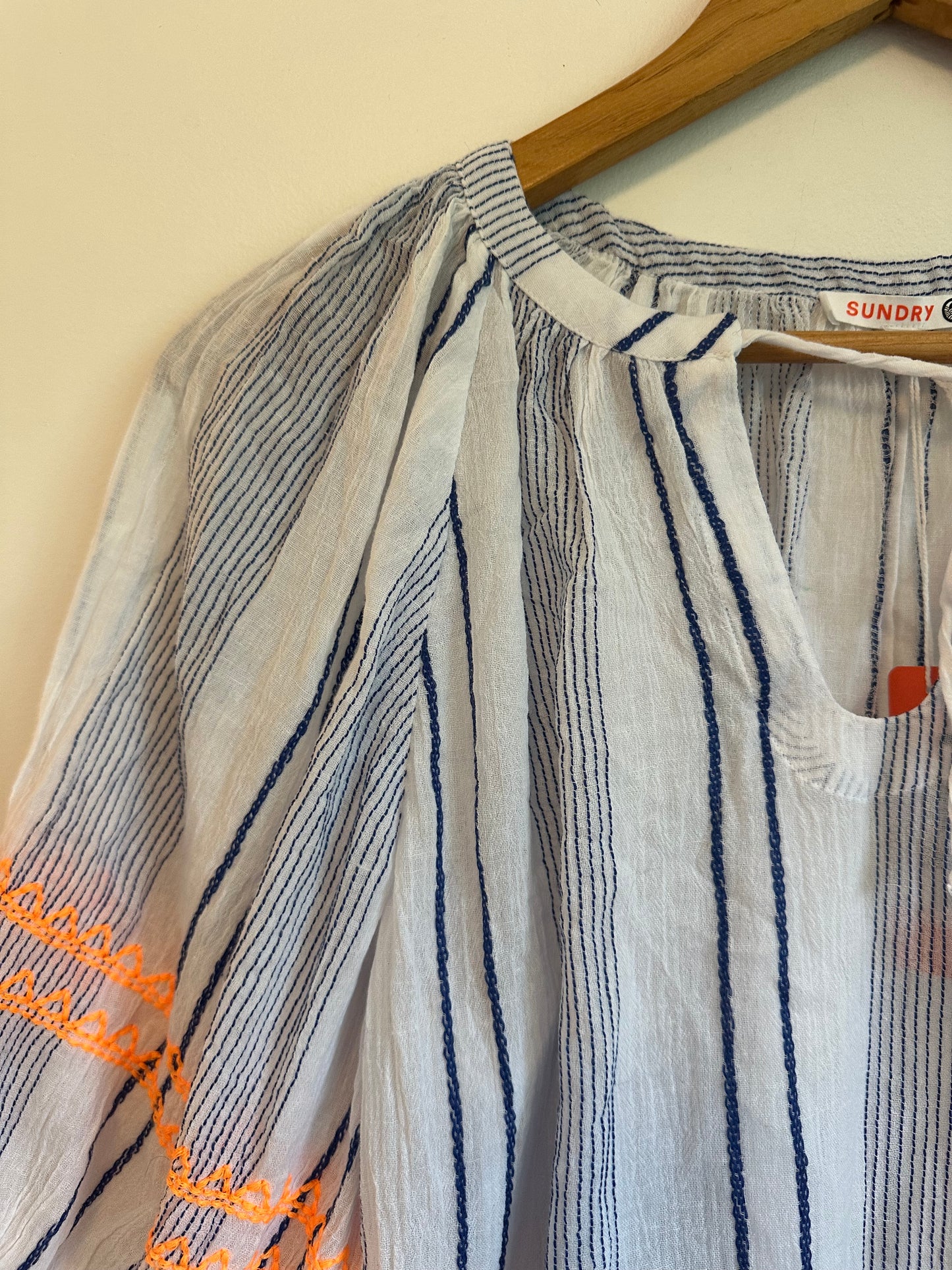 NWT Sundry Blue Striped Cotton Blouse | Size Small