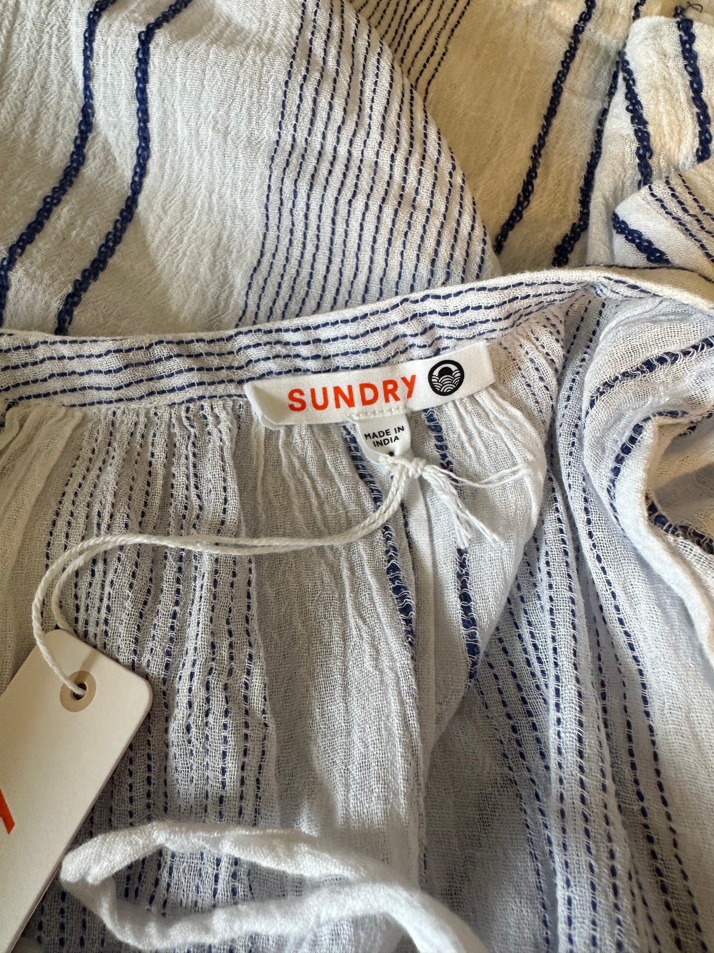NWT Sundry Blue Striped Cotton Blouse | Size Small